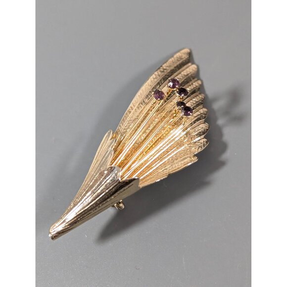 Vintage Sarah Coventry Purple Rhinestone Gold Tone Flower Spray Brooch Gold Tone - Picture 10 of 11